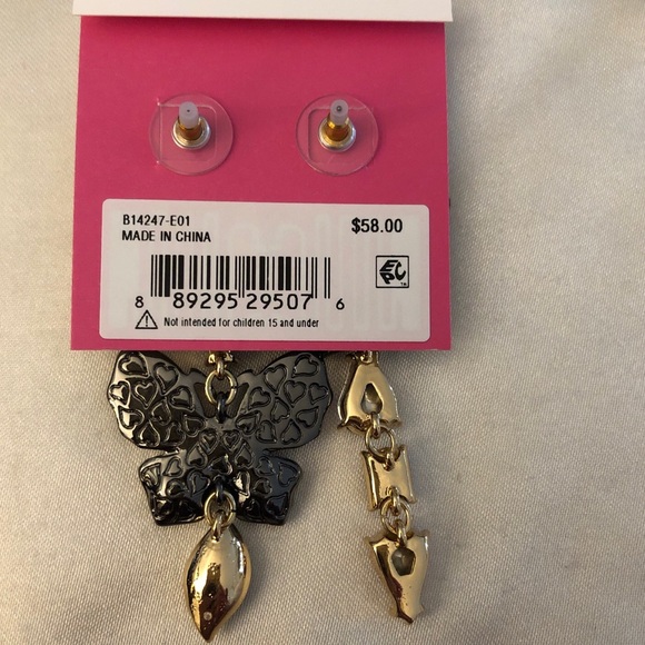 Betsey Johnson Hematite & Gold Tone Mismatch Crystal Butterfly Drop Earrings NWT - Picture 16 of 16